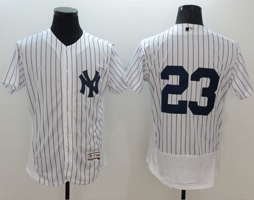 Yankees #23 Don Mattingly White Strip Flexbase Authentic Collection Stitched MLB Jersey - Click Image to Close